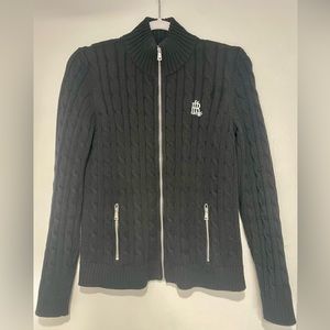 Lauren Ralph Lauren Women’s Black Cable Knit Full Zip Cardigan Sweater, Size M